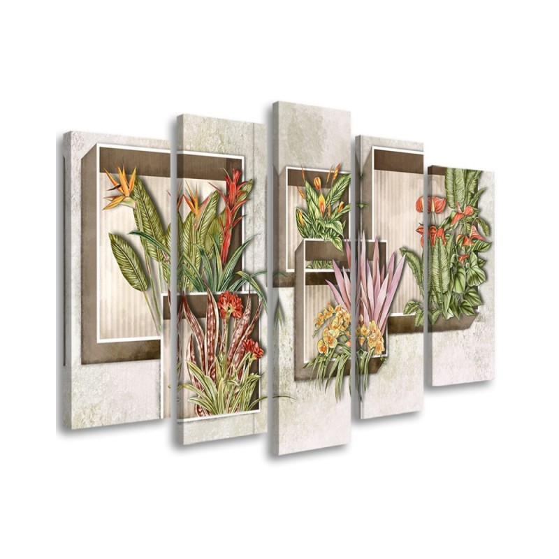 Leinwandbild - Quadratkisten Regale mit Blumen | Feeby