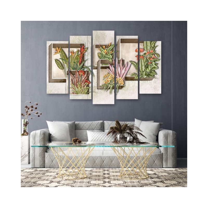 Leinwandbild - Quadratkisten Regale mit Blumen | Feeby