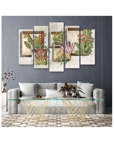 Leinwandbild - Quadratkisten Regale mit Blumen | Feeby