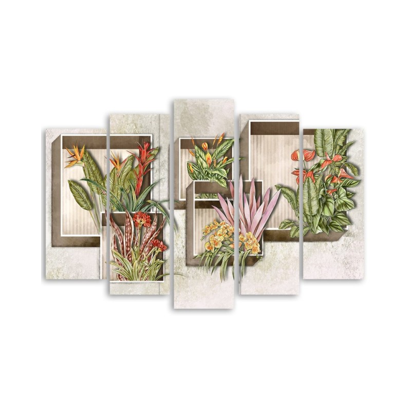 Leinwandbild - Quadratkisten Regale mit Blumen | Feeby