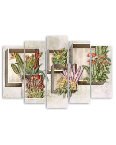 Leinwandbild - Quadratkisten Regale mit Blumen | Feeby