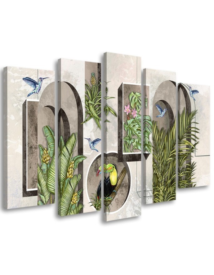 Bild - Formen in der Wand mit Pflanzen und Vögeln | Feeby