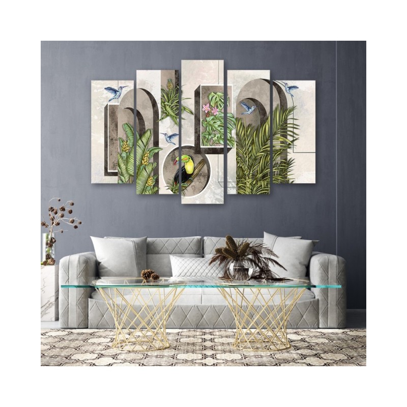 Bild - Formen in der Wand mit Pflanzen und Vögeln | Feeby