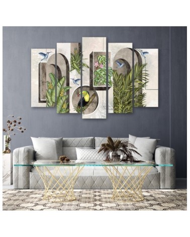 Bild - Formen in der Wand mit Pflanzen und Vögeln | Feeby