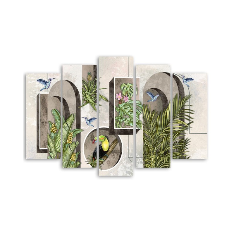 Bild - Formen in der Wand mit Pflanzen und Vögeln | Feeby