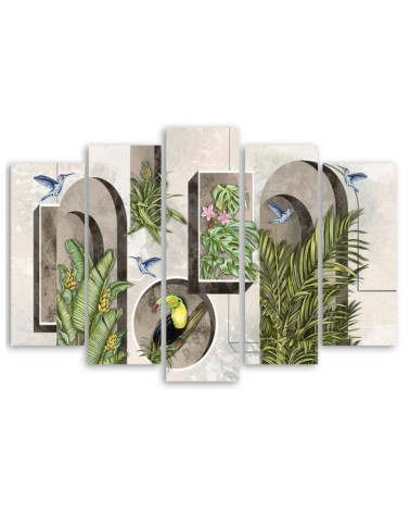 Bild - Formen in der Wand mit Pflanzen und Vögeln | Feeby