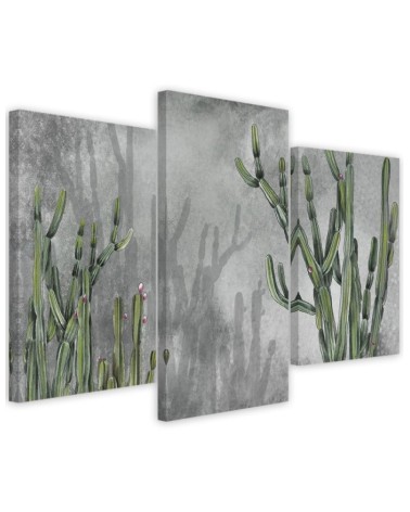 Three part painting - Large desert cactus for living room | FEEBY