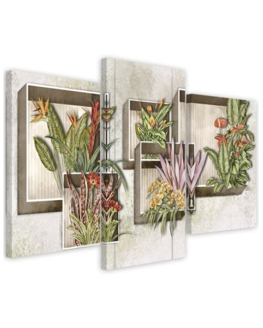 Plant motif print 3 parts - Square boxes shelves with flowers | FEEBY