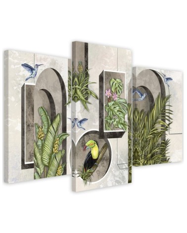 Triptych - Shapes in the wall with plants and birds toucan hummingbird | FEEBY