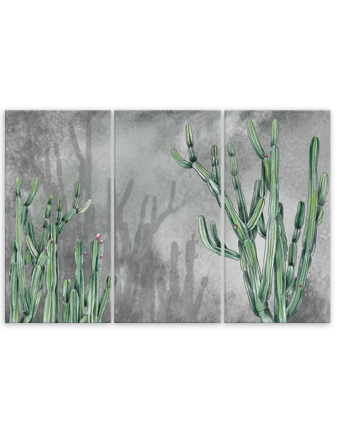 Triptych wall painting for living room - Large desert cactus | FEEBY