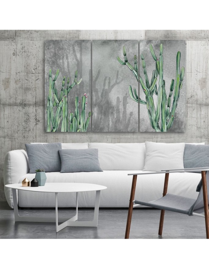 Triptych wall painting for living room - Large desert cactus | FEEBY