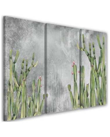 Three part canvas print for living room - Large desert cactus | FEEBY