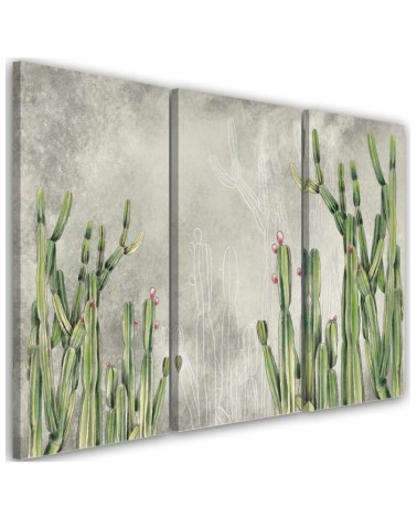 Three part painting for modern living room - Large desert cactus | FEEBY