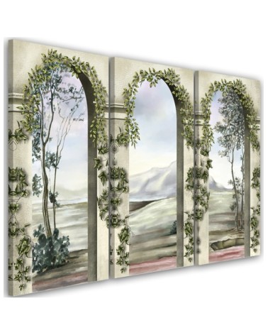 Triptych print painting - Columns and arches with ivy | FEEBY