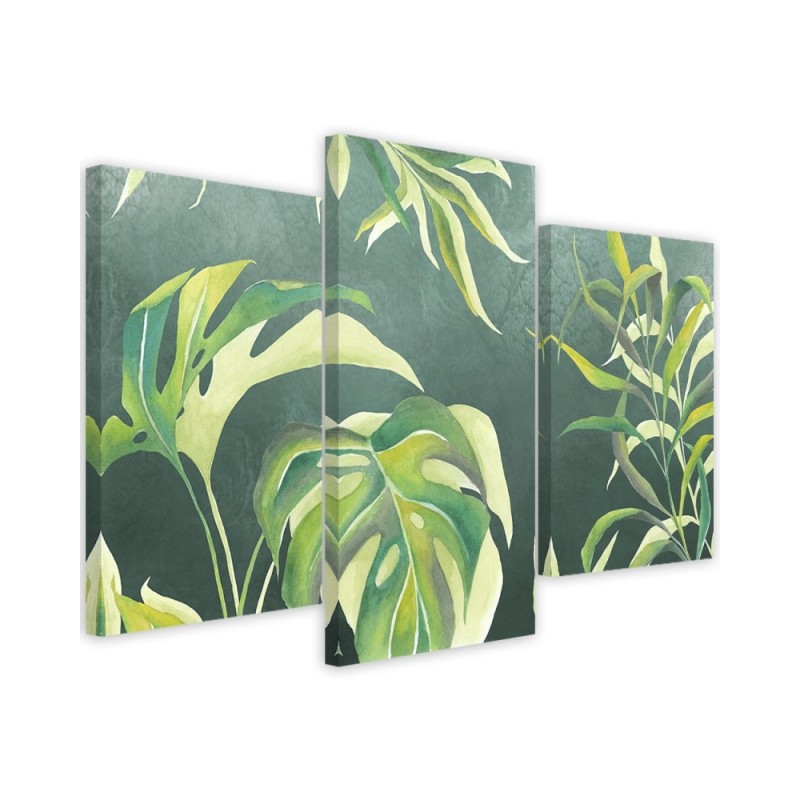 Triptych painting for living room modern - Monstera leaves | FEEBY