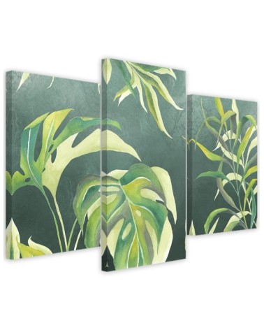 Triptych painting for living room modern - Monstera leaves | FEEBY
