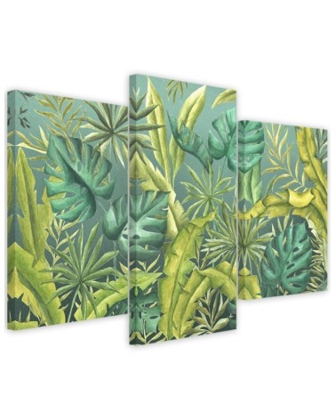 Modern painting for living room triptych - Monstera leaves | FEEBY