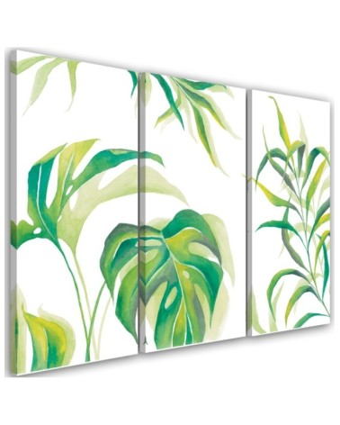Canvas painting for bedroom triptych - Monstera leaves | FEEBY