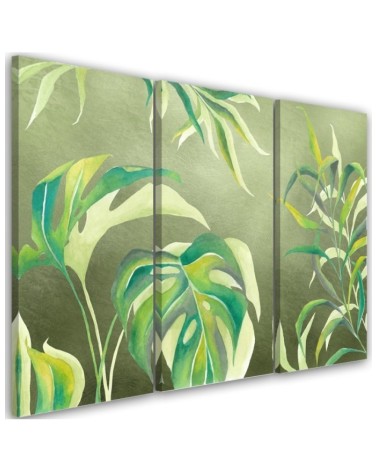 Wall painting for living room 3-part - Monstera leaves | FEEBY