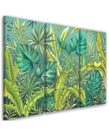 Office wall painting triptych - Monstera leaves | FEEBY