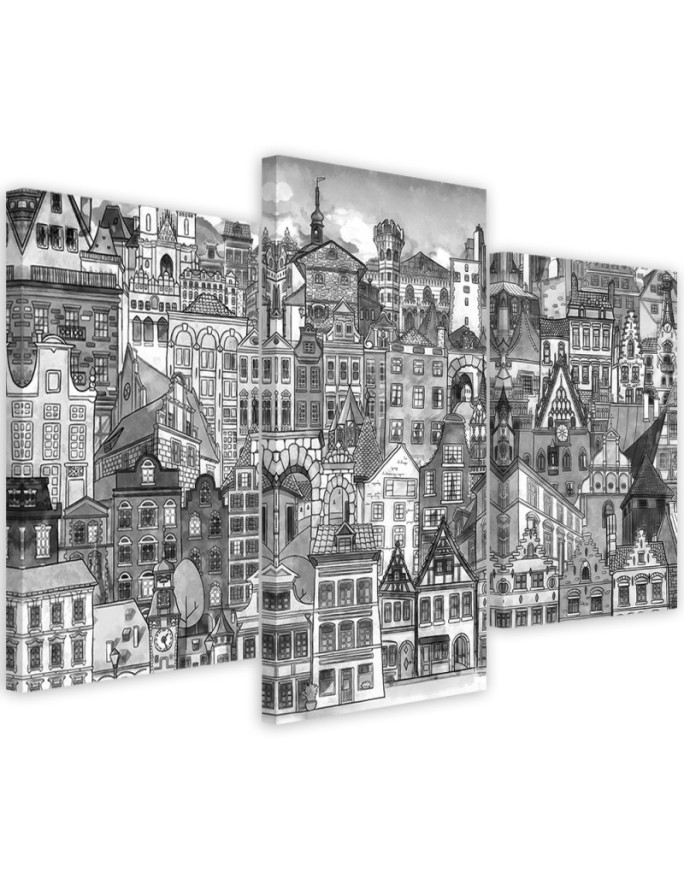 Triptych painting for children's room - Merry city | FEEBY