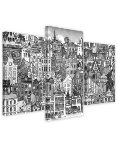 Triptych painting for children's room - Merry city | FEEBY