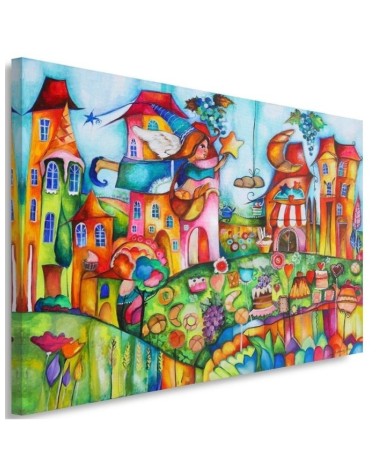 Canvas prints for a child's room - Fairy in a colourful town | FEEBY