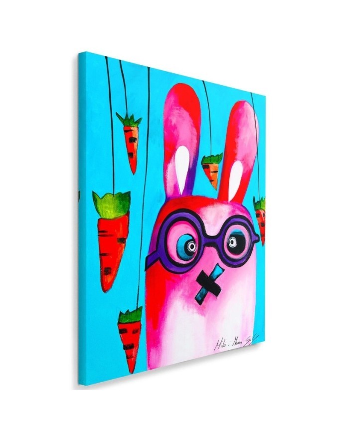 Leinwandbild - Rosa Hase mit Brille | Feeby