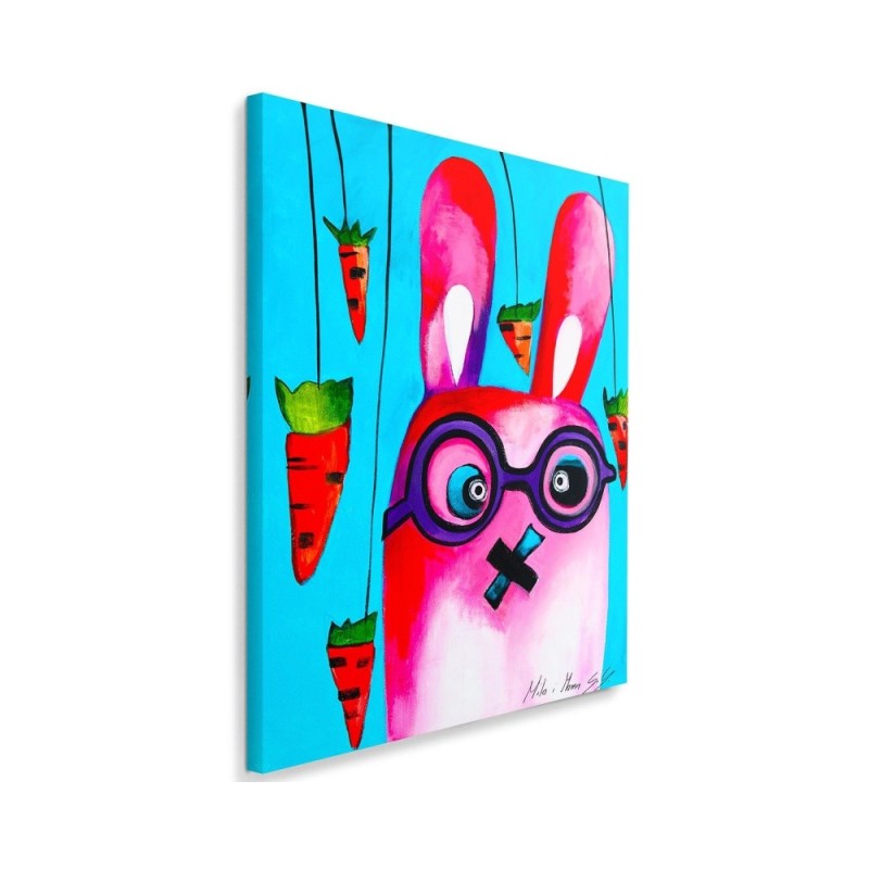 Leinwandbild - Rosa Hase mit Brille | Feeby