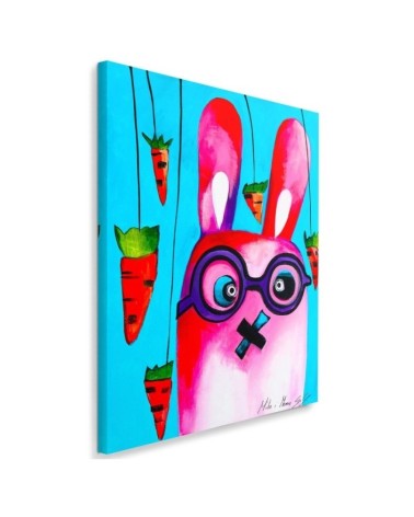 Leinwandbild - Rosa Hase mit Brille | Feeby