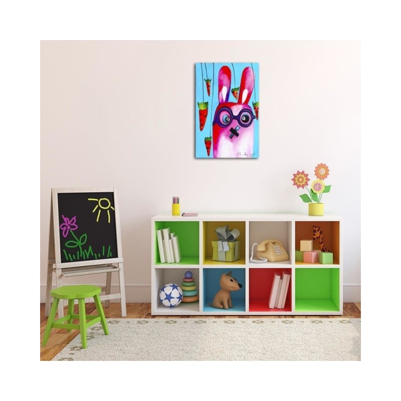 Leinwandbild - Rosa Hase mit Brille | Feeby