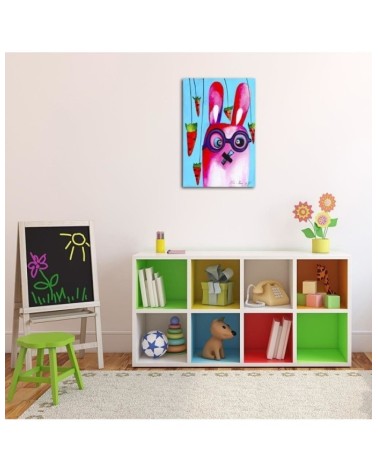 Leinwandbild - Rosa Hase mit Brille | Feeby