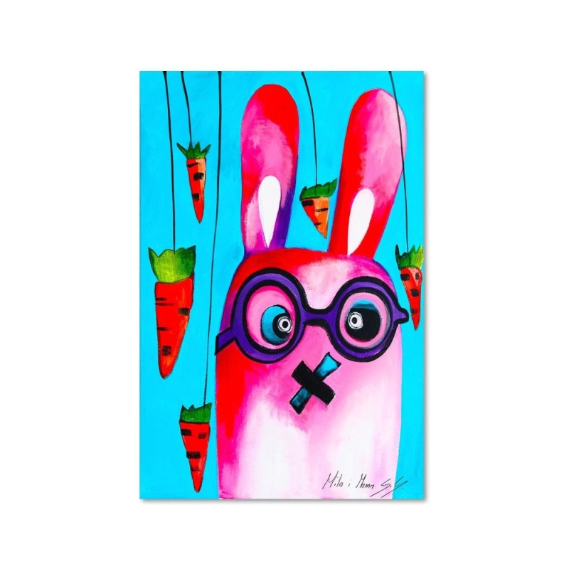 Leinwandbild - Rosa Hase mit Brille | Feeby