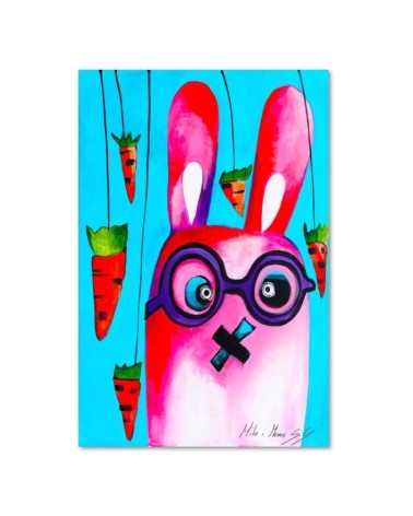 Leinwandbild - Rosa Hase mit Brille | Feeby