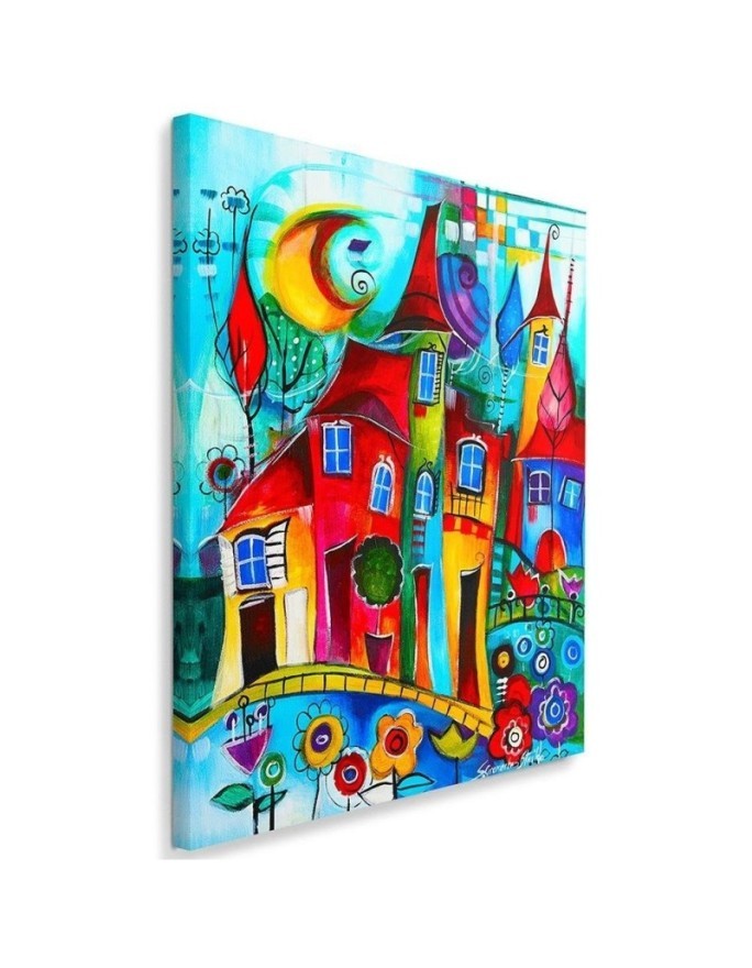 Bild auf Leinwand - Bunte Stadt bei Nacht | Feeby
