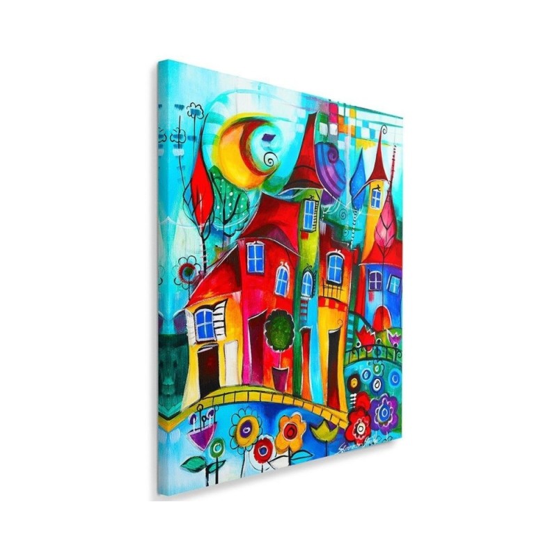 Bild auf Leinwand - Bunte Stadt bei Nacht | Feeby