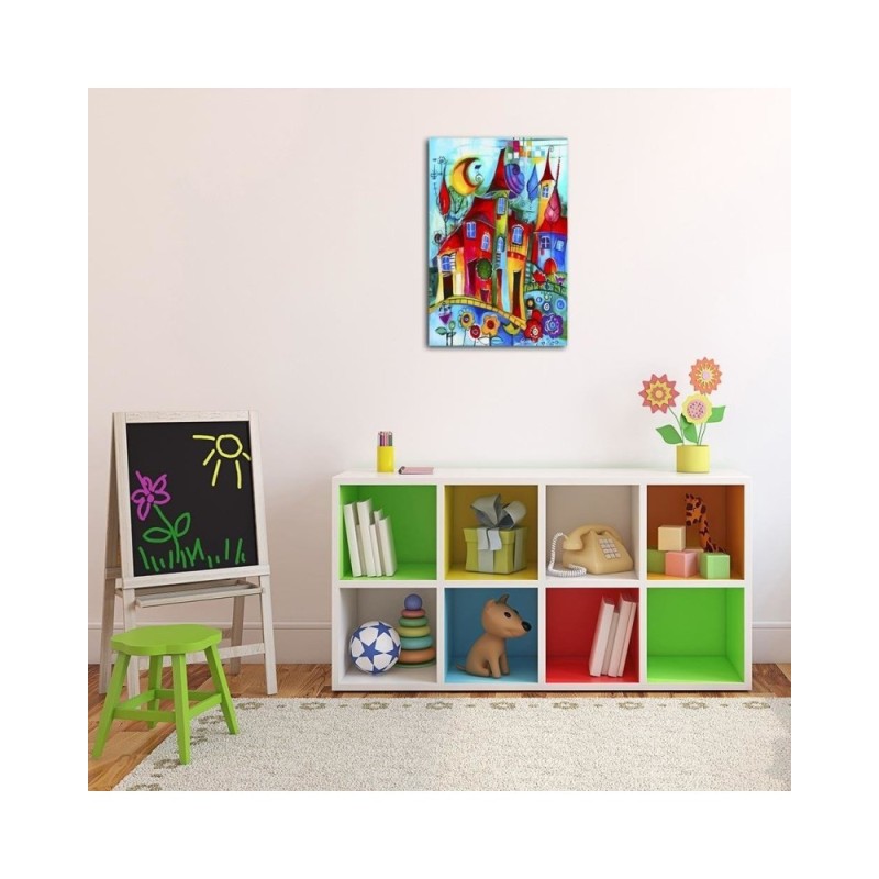 Bild auf Leinwand - Bunte Stadt bei Nacht | Feeby