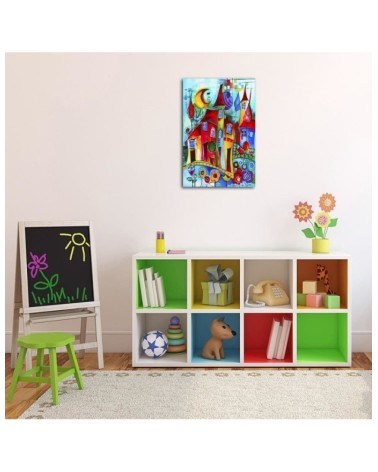 Bild auf Leinwand - Bunte Stadt bei Nacht | Feeby