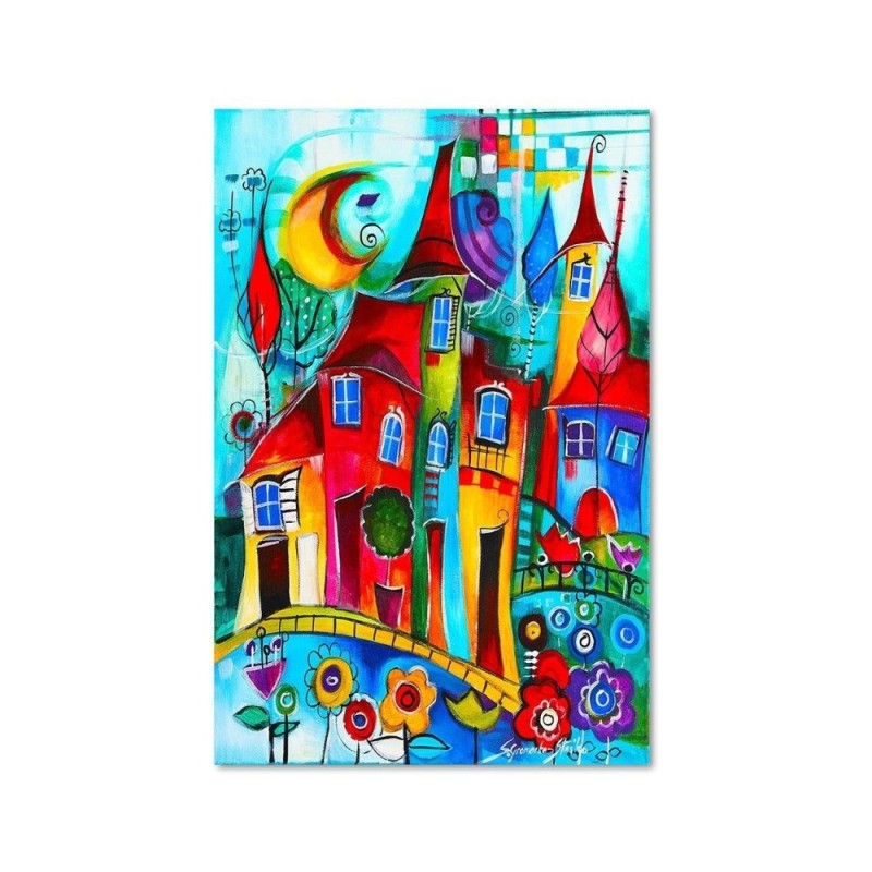 Bild auf Leinwand - Bunte Stadt bei Nacht | Feeby