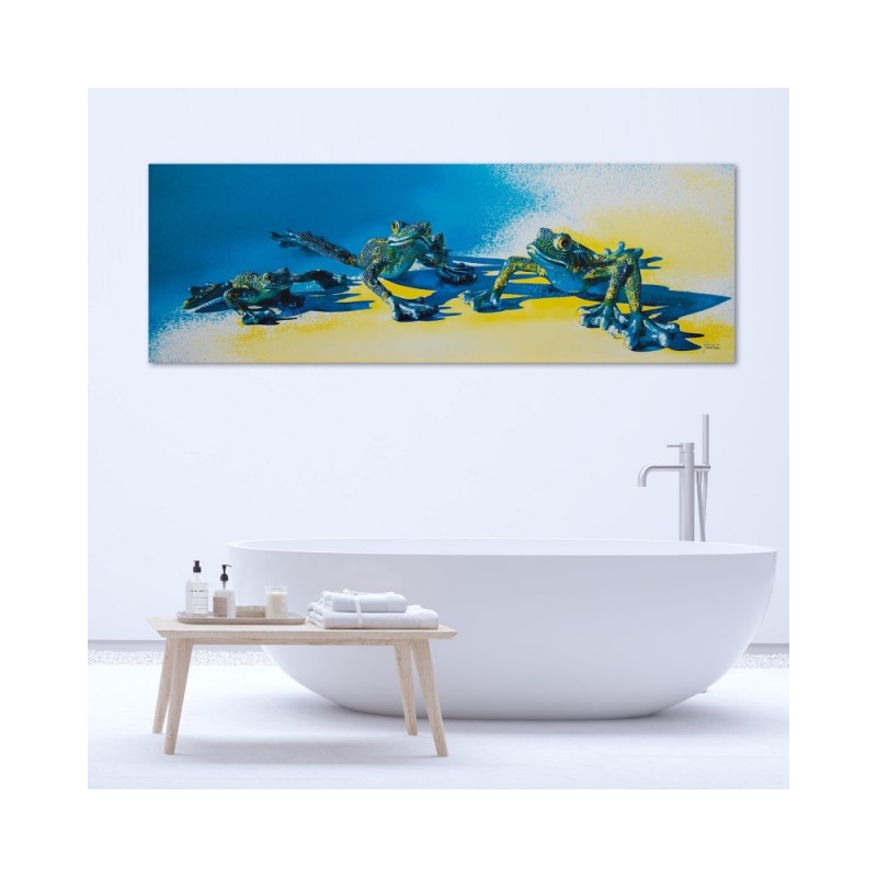 Leinwandbild modern - Drei blaue Frösche | Feeby