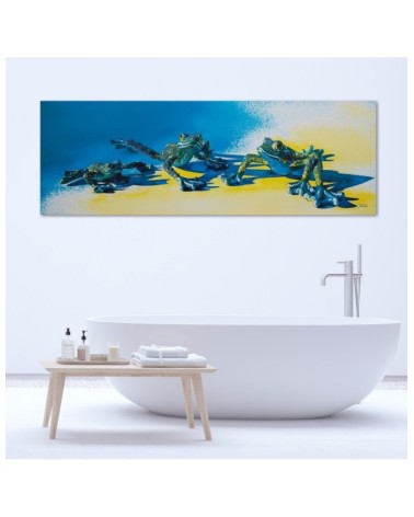 Leinwandbild modern - Drei blaue Frösche | Feeby