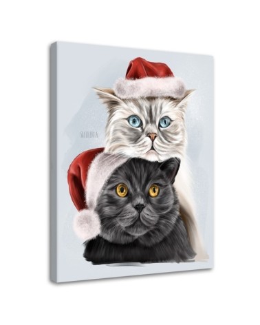 Wall art painting - Cats in Christmas hats Svetrinka.art | FEEBY