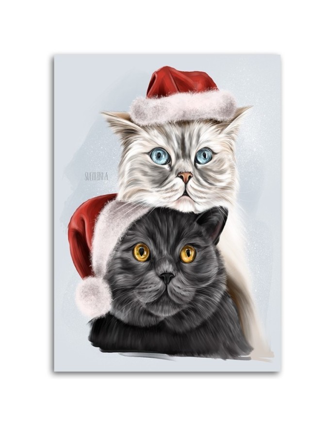 Wall art painting - Cats in Christmas hats Svetrinka.art | FEEBY