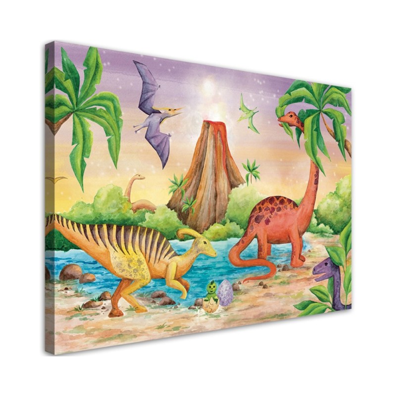 Wandbild für Wohnzimmer - Dinosaurier am See | Feeby