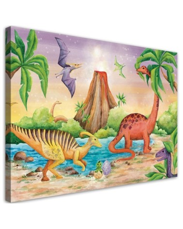 Wandbild für Wohnzimmer - Dinosaurier am See | Feeby