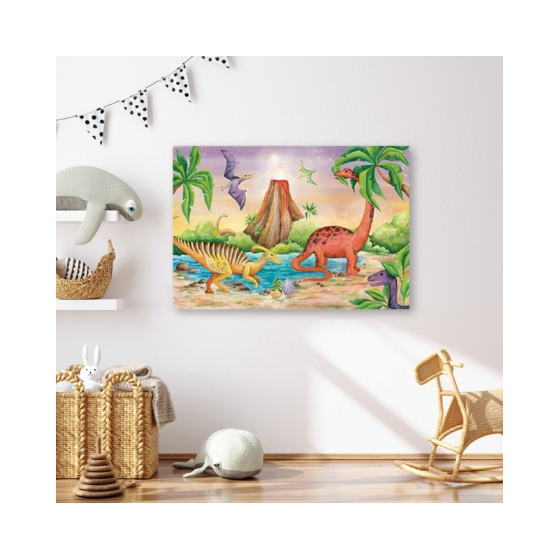 Wandbild für Wohnzimmer - Dinosaurier am See | Feeby