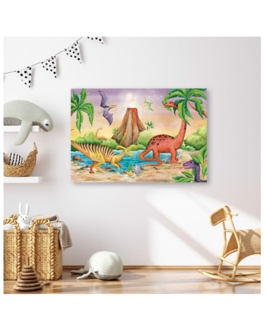 Wandbild für Wohnzimmer - Dinosaurier am See | Feeby