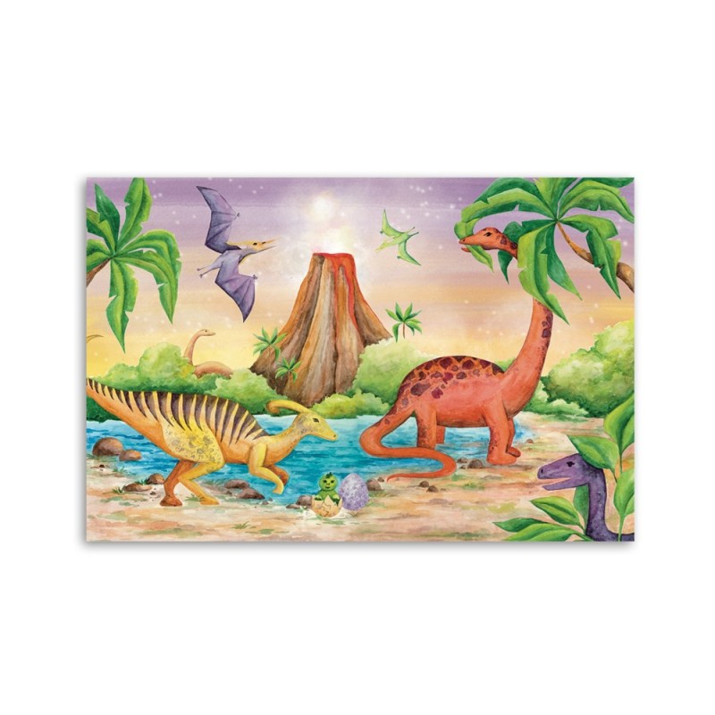 Wandbild für Wohnzimmer - Dinosaurier am See | Feeby