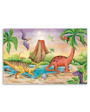 Wandbild für Wohnzimmer - Dinosaurier am See | Feeby