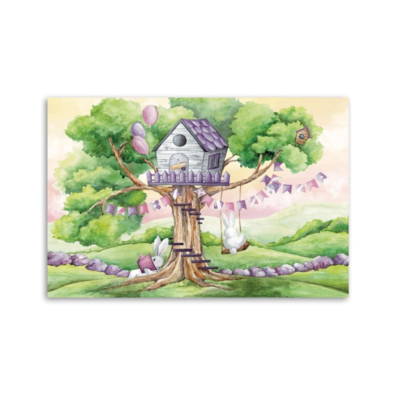 Leinwandbild - Weiße Kaninchen Hütte auf dem Baum | Feeby